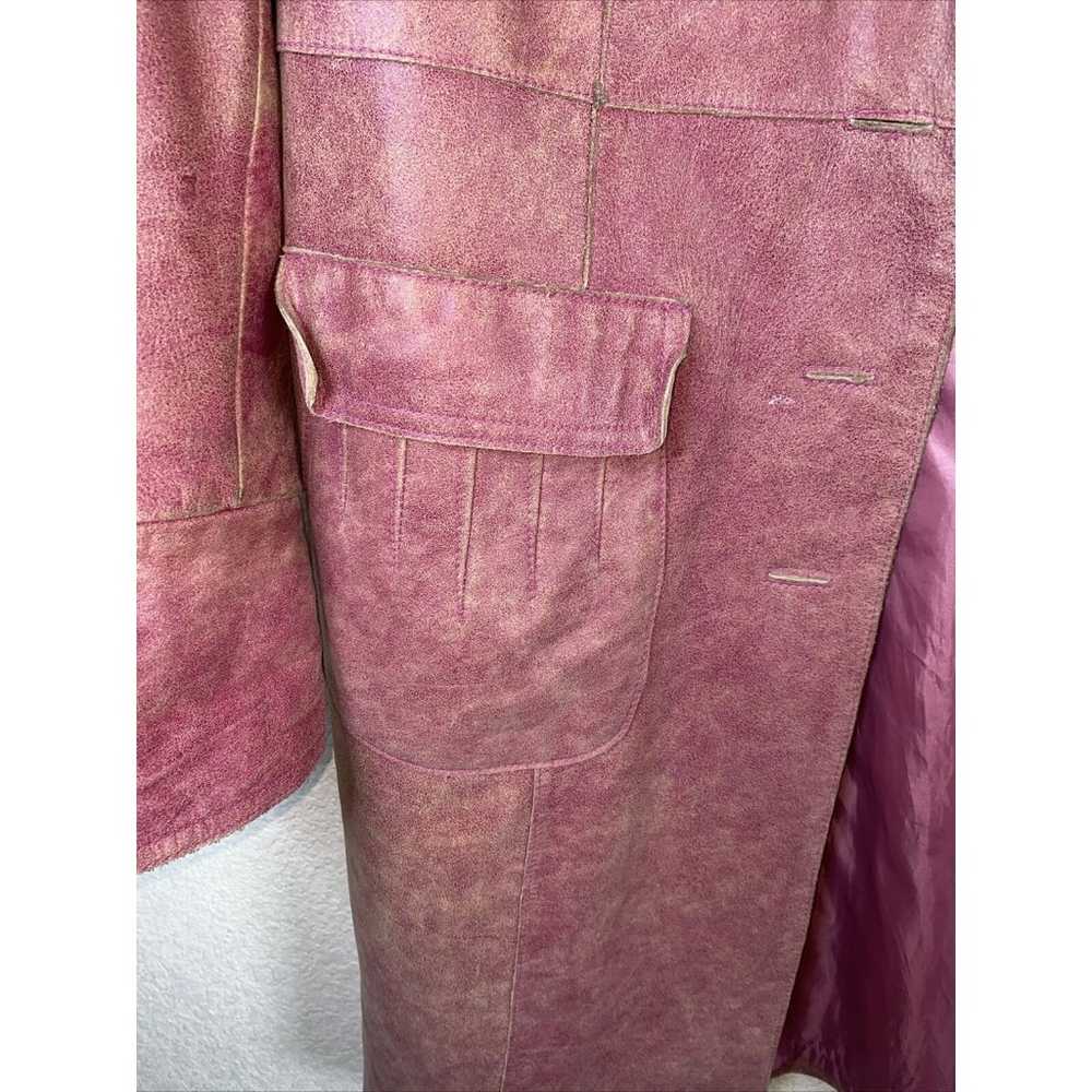 GALLERY Pink Leather Trench Coat Jacket Distress … - image 3