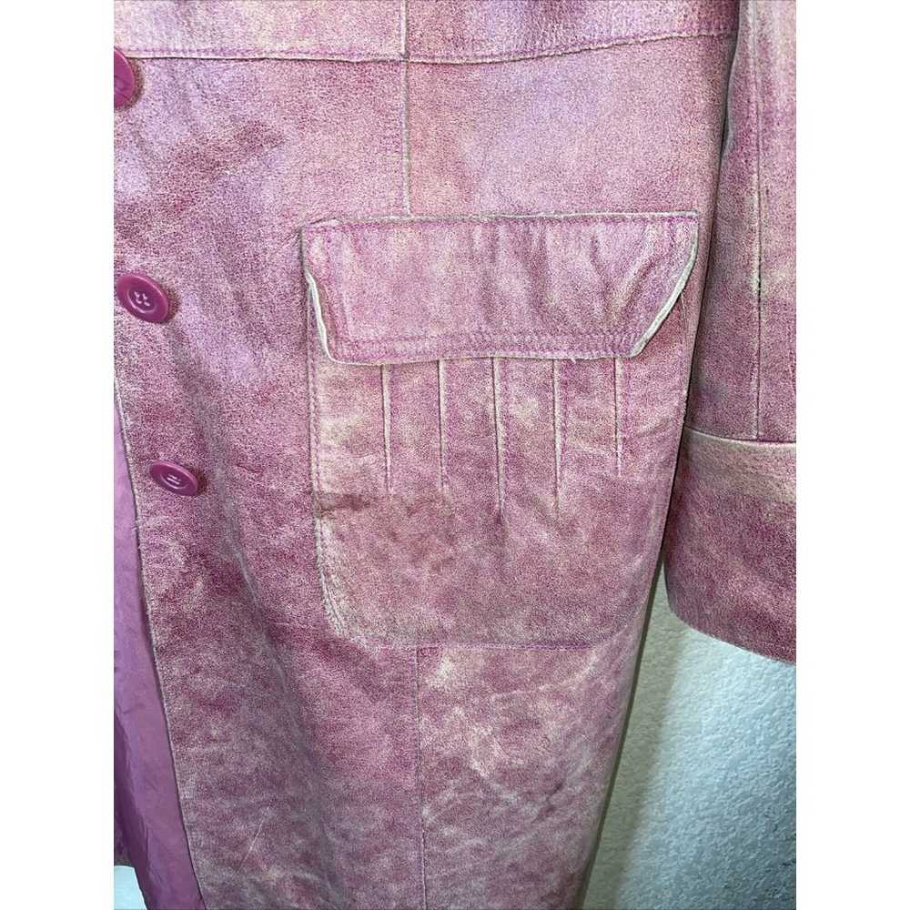 GALLERY Pink Leather Trench Coat Jacket Distress … - image 4