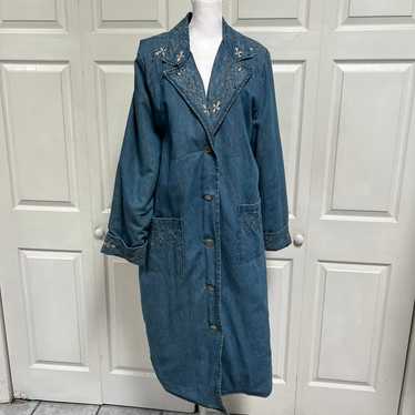 Vintage Blue Denim Quilted Coat Long Size Large D… - image 1