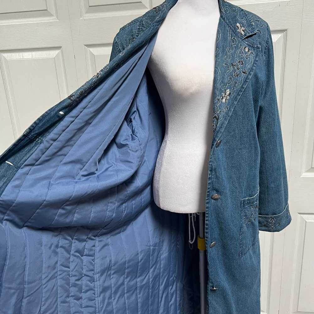 Vintage Blue Denim Quilted Coat Long Size Large D… - image 5