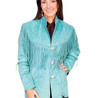 Vintage Scully turquoise leather fringe western j… - image 1