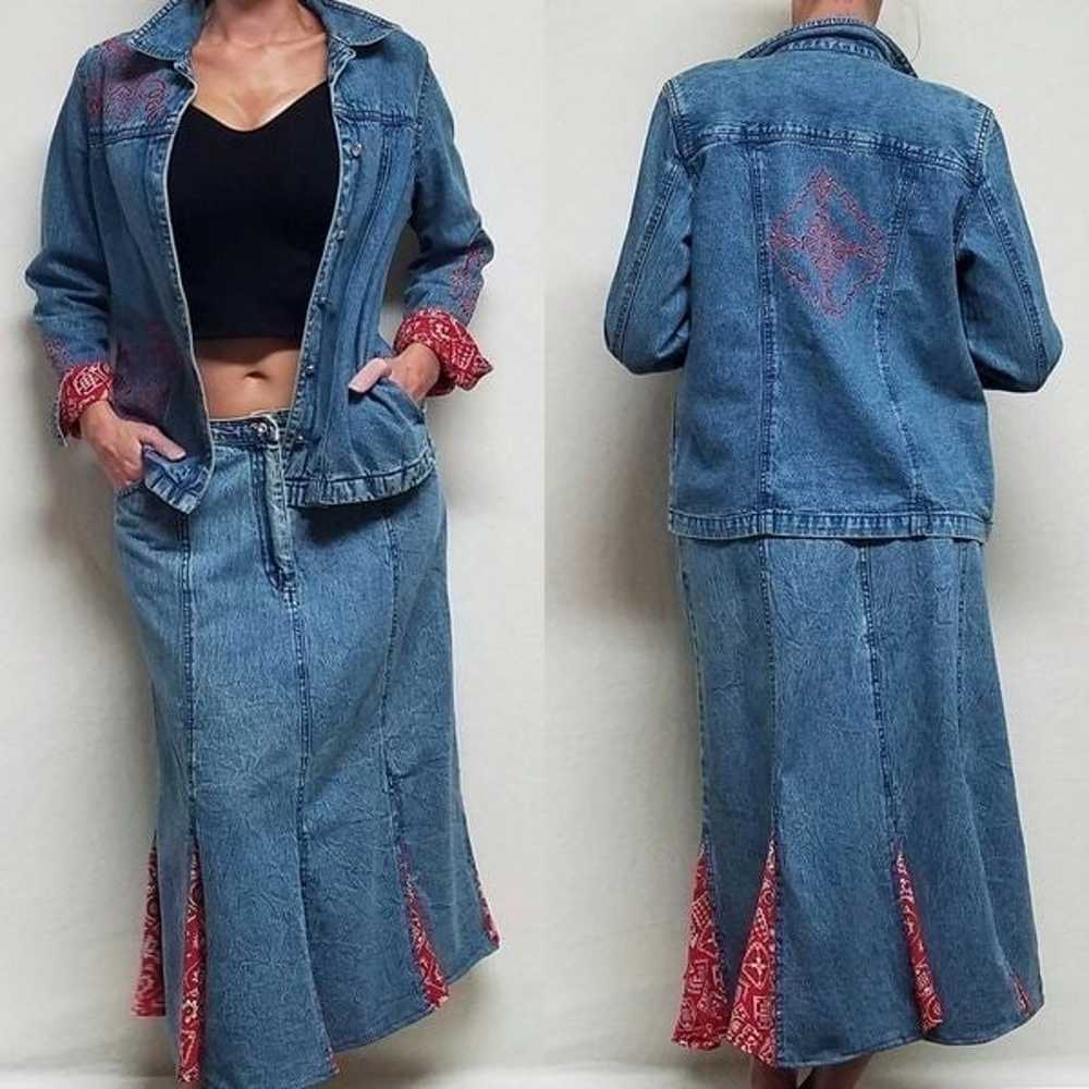 Vintage OOAK Mirasol Stone Wash Denim Red Bandana… - image 1