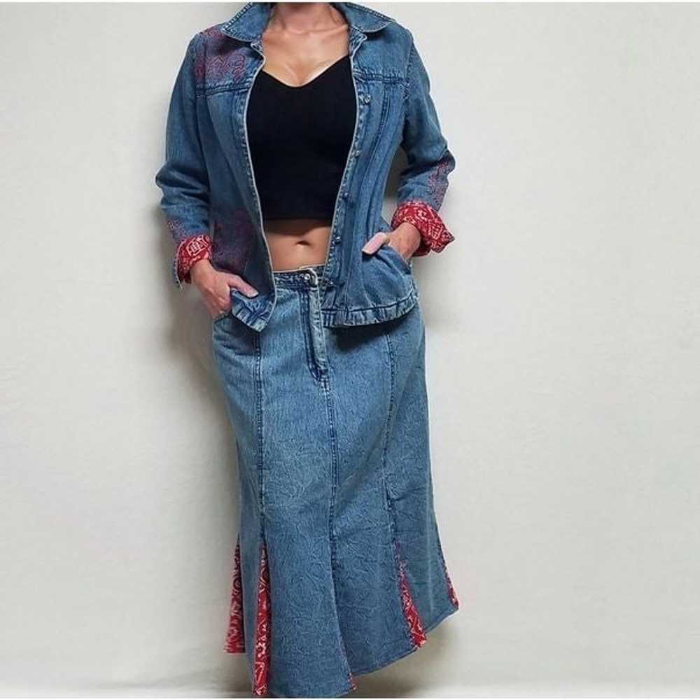 Vintage OOAK Mirasol Stone Wash Denim Red Bandana… - image 2