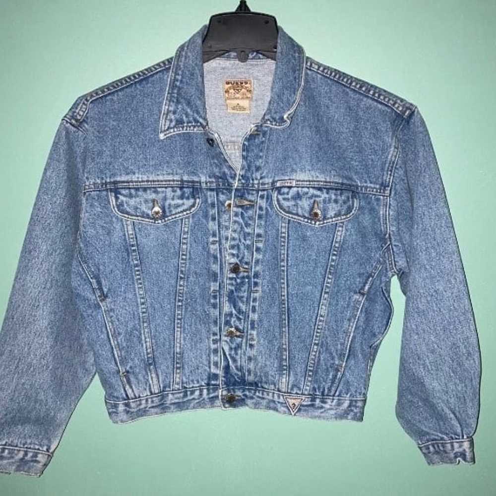 Vintage 90s Y2K Guess Jeans Denim Trucker Cropped… - image 2