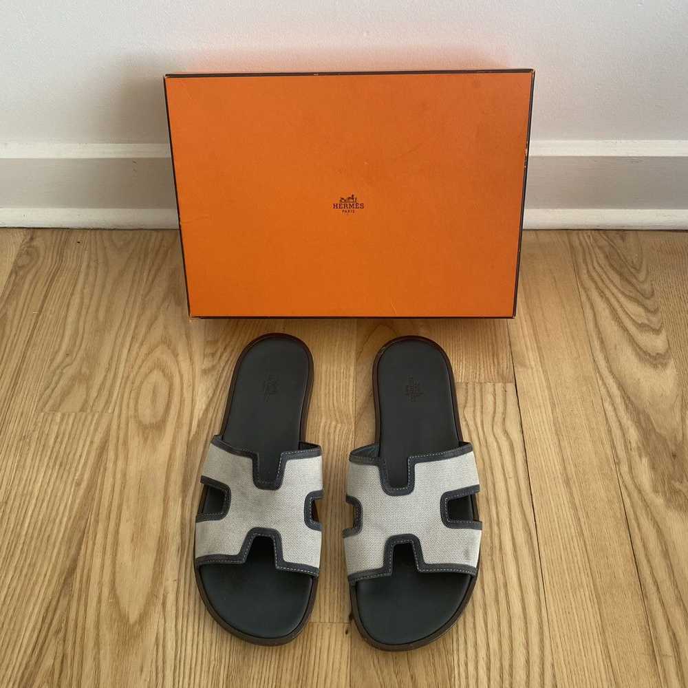 Hermes Hermes Izmir Mens Sandals Shoes Grey Canva… - image 1