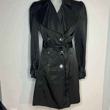 Bebe Bebe Satin Trench Coat Lined Black Small S R… - image 1