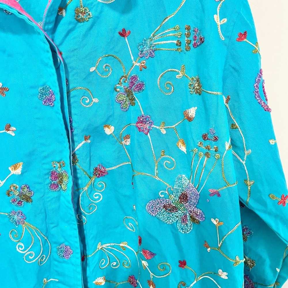 Vintage beaded/embellished floral denim jacket XL - image 2