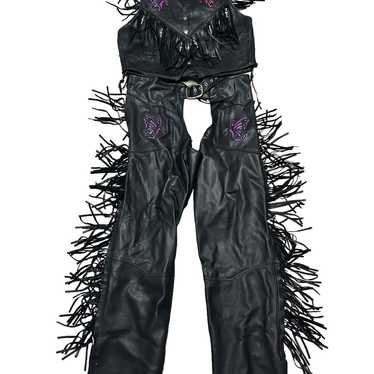 Womens fringe butterfly motorcycle chaps and vest - image 1