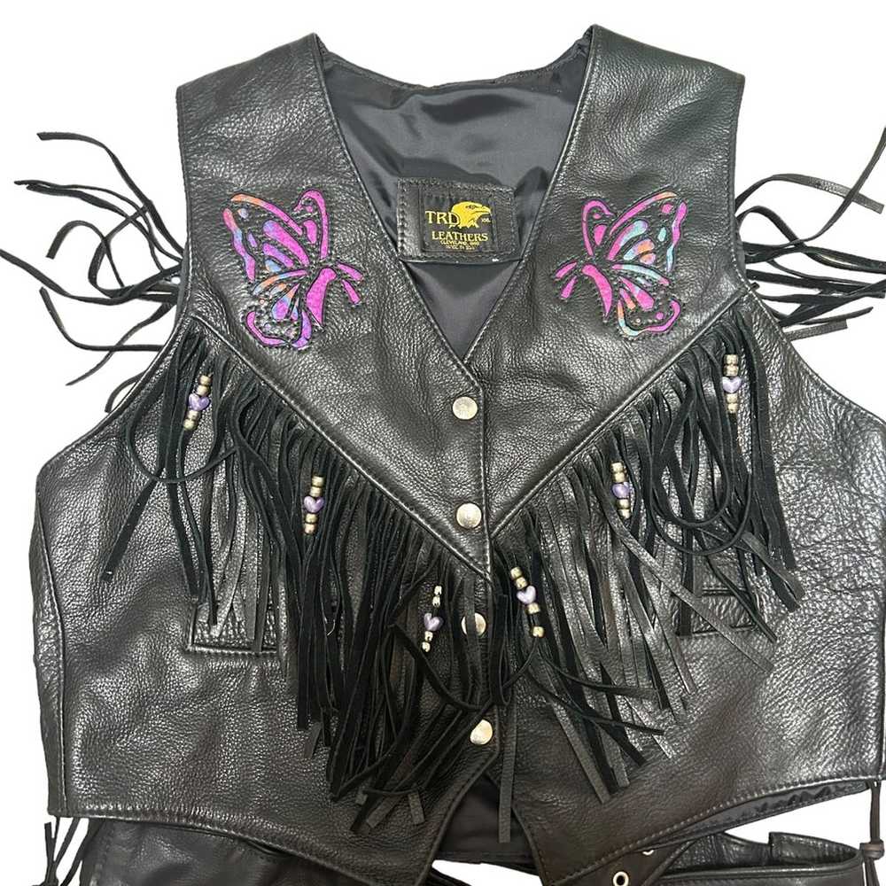 Womens fringe butterfly motorcycle chaps and vest - image 2