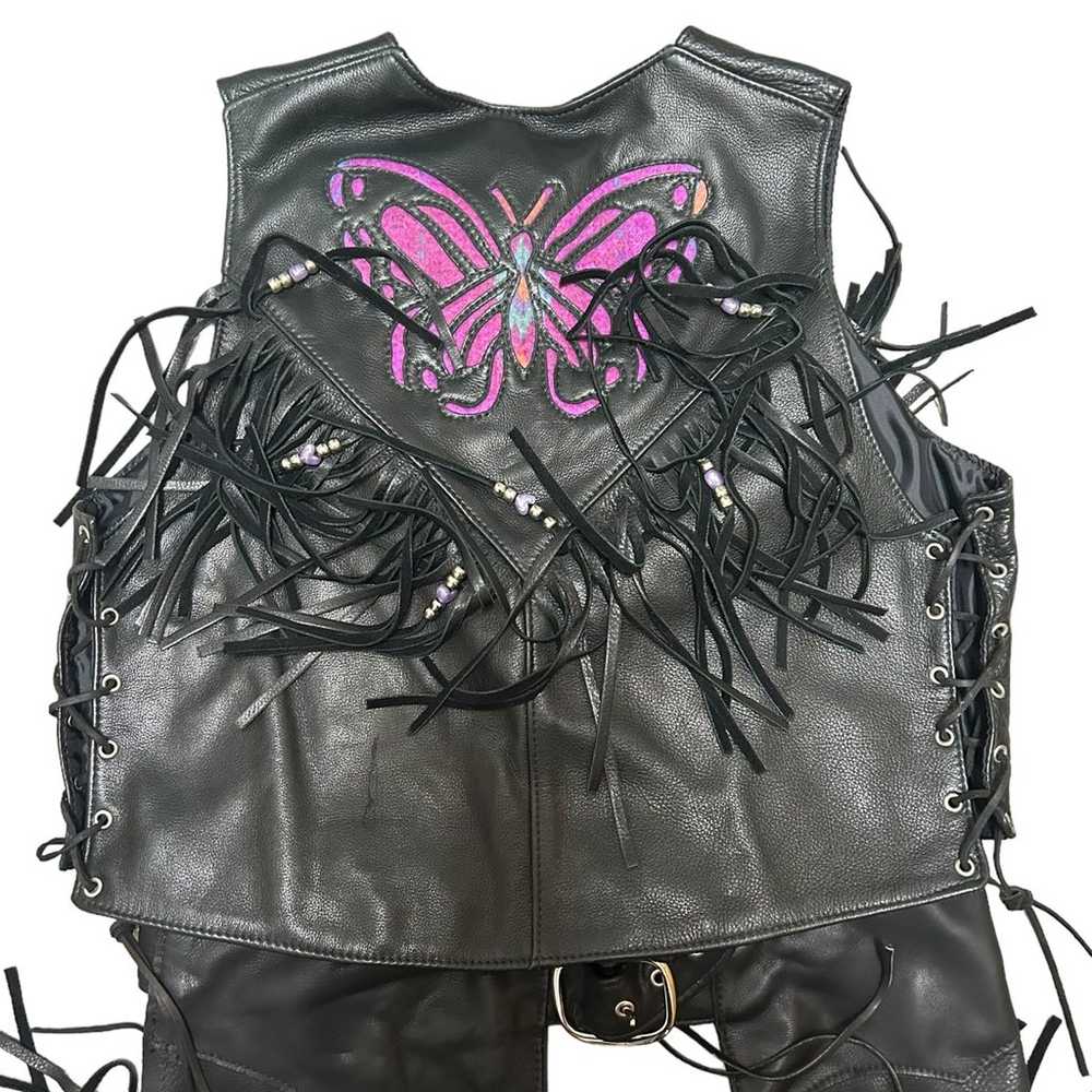 Womens fringe butterfly motorcycle chaps and vest - image 3