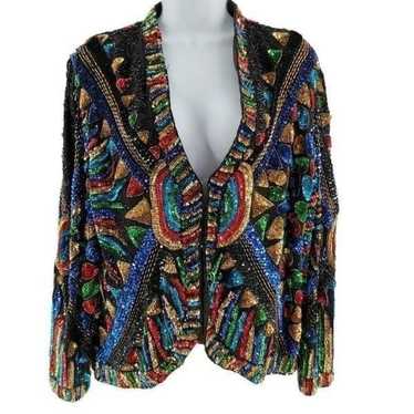 Brilliant Vintage Black Silk Jacket Hand Embellis… - image 1