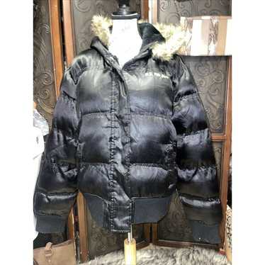 Us Polo Assn Shiny Black Puffer Jacket With Faux … - image 1