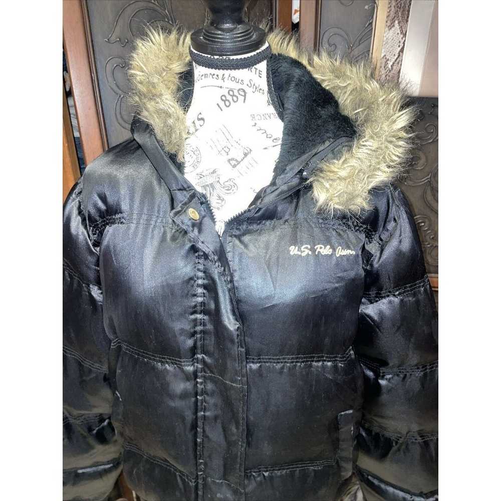 Us Polo Assn Shiny Black Puffer Jacket With Faux … - image 2