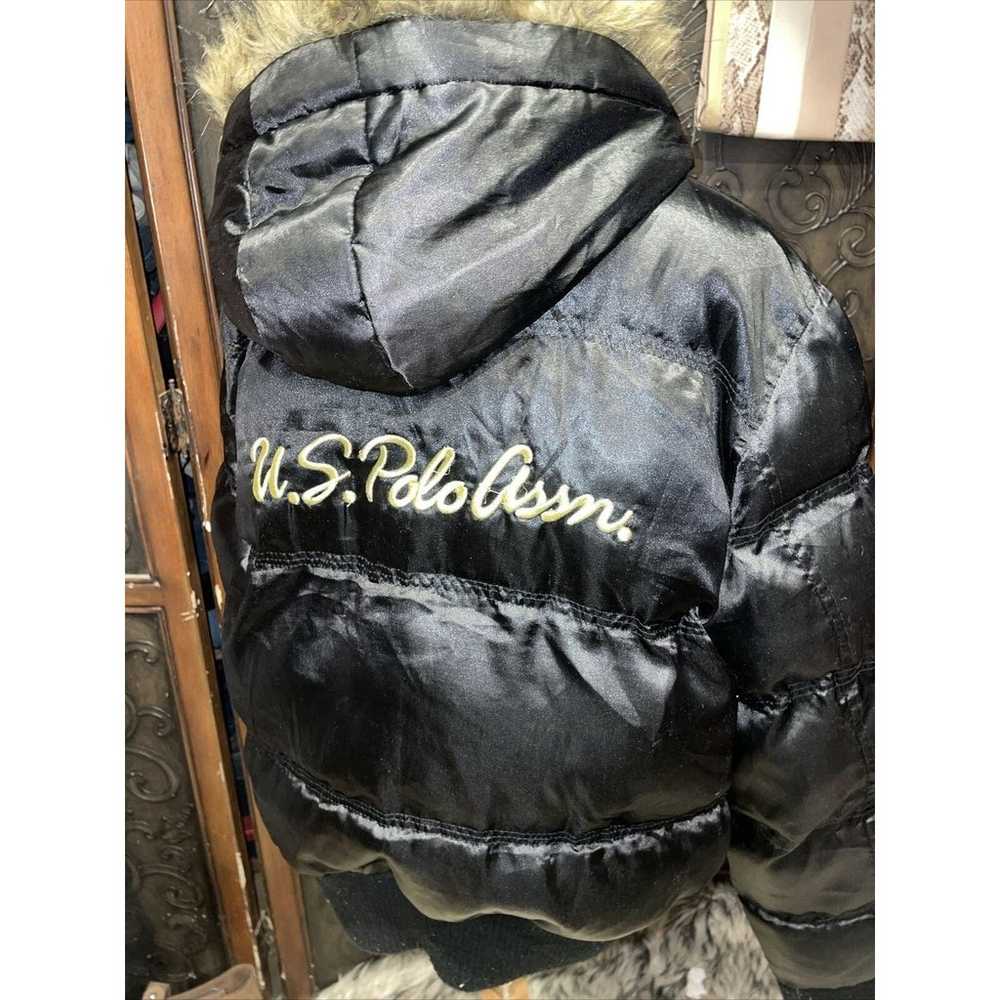 Us Polo Assn Shiny Black Puffer Jacket With Faux … - image 3