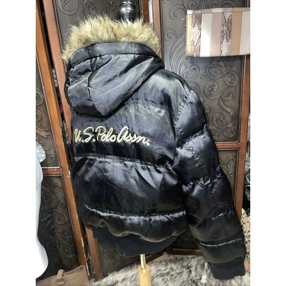 Us Polo Assn Shiny Black Puffer Jacket With Faux … - image 4