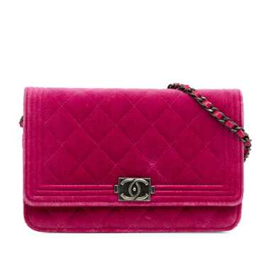 Product Details Chanel Pink Velvet Boy Wallet On … - image 1