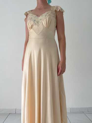 Handmade 1930's Pale Peach Slip Dress with Multic… - image 1