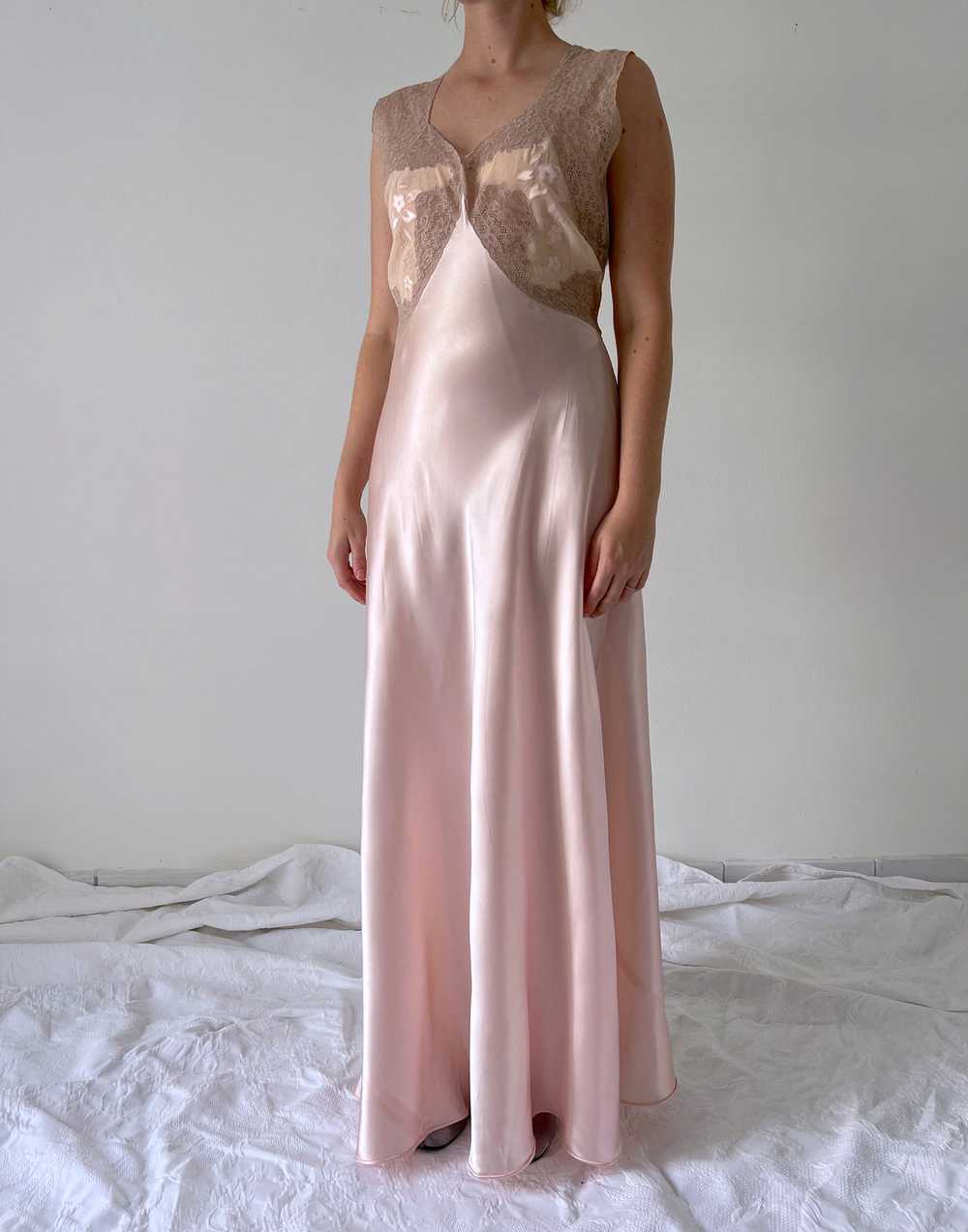 1930's Pink Silk Slip with Chiffon Bust - image 1