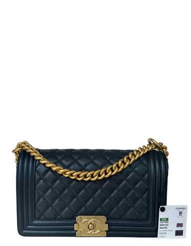 Chanel Metallic Navy Caviar Quilted Medium Boy Bag