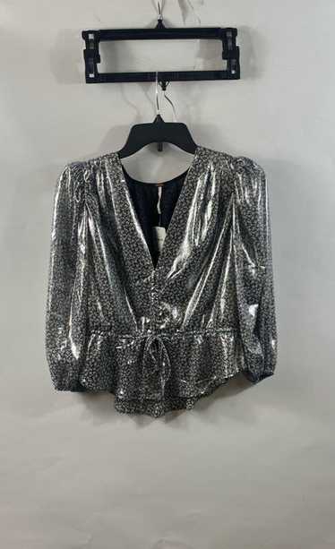 NWT Free People Womens Silver Metallic 3/4 Sleeve… - image 1