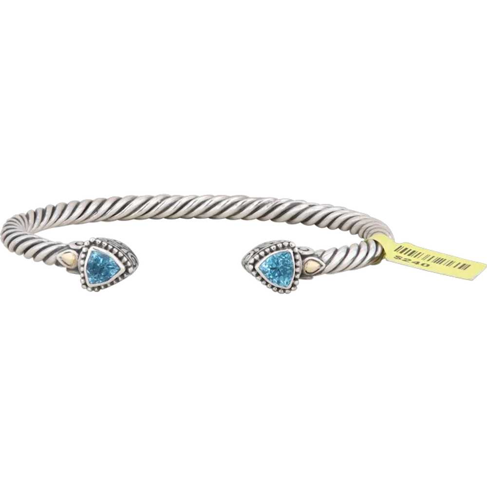 18k Yellow and Sterling Silver Blue Topaz Corded … - image 1