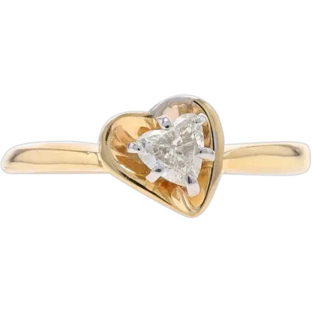 Yellow Gold Diamond Heart Solitaire Ring - 14k .3… - image 1