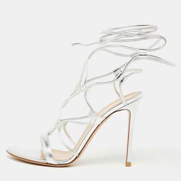 Gianvito Rossi Silver Leather Giza Ankle Wrap San… - image 1