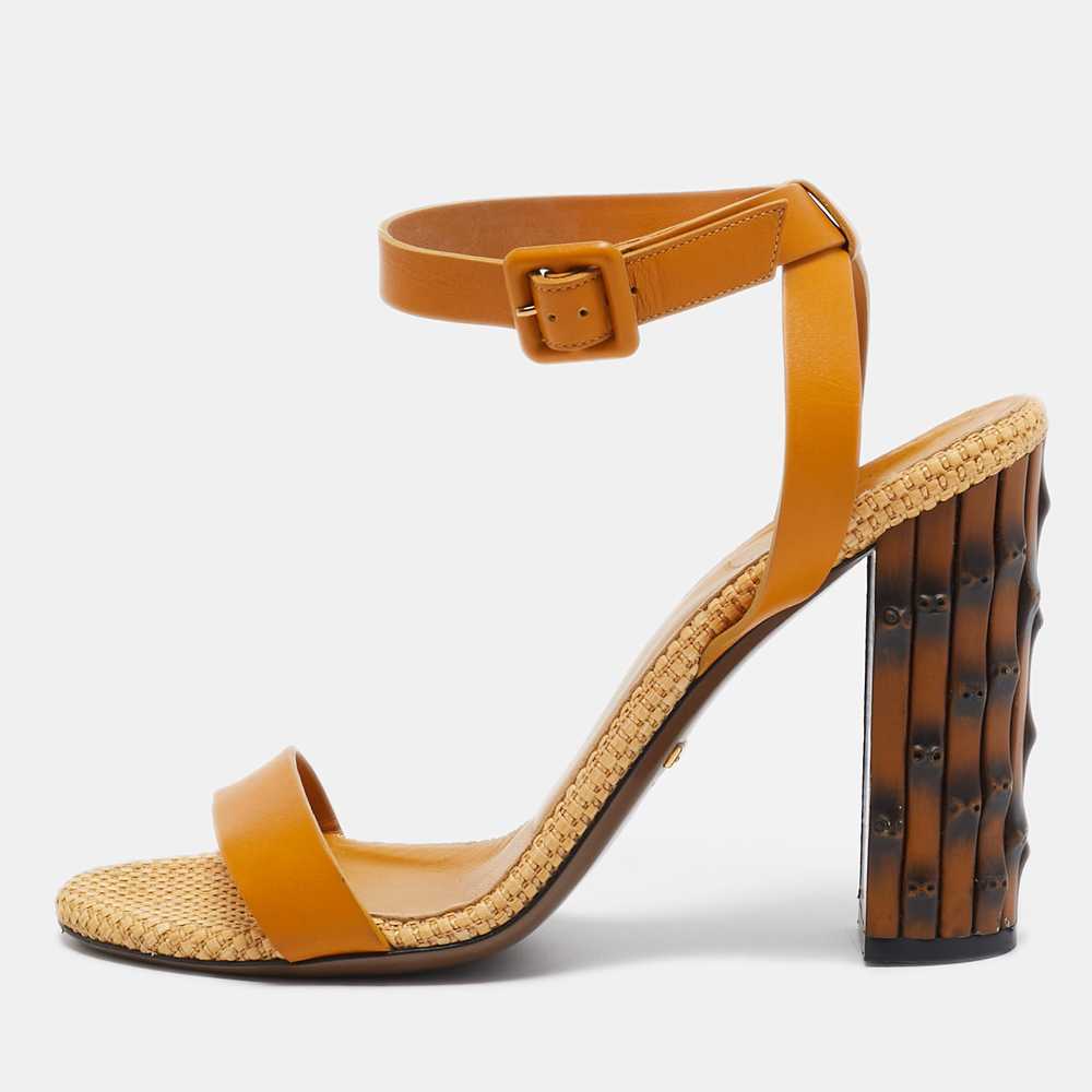 Gucci Yellow Leather Bamboo Block Heel Ankle Stra… - image 1