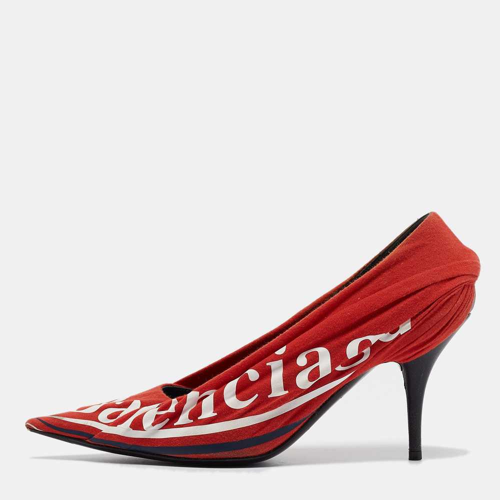 Balenciaga Red Pleated Fabric Logo Print Knife Pu… - image 1