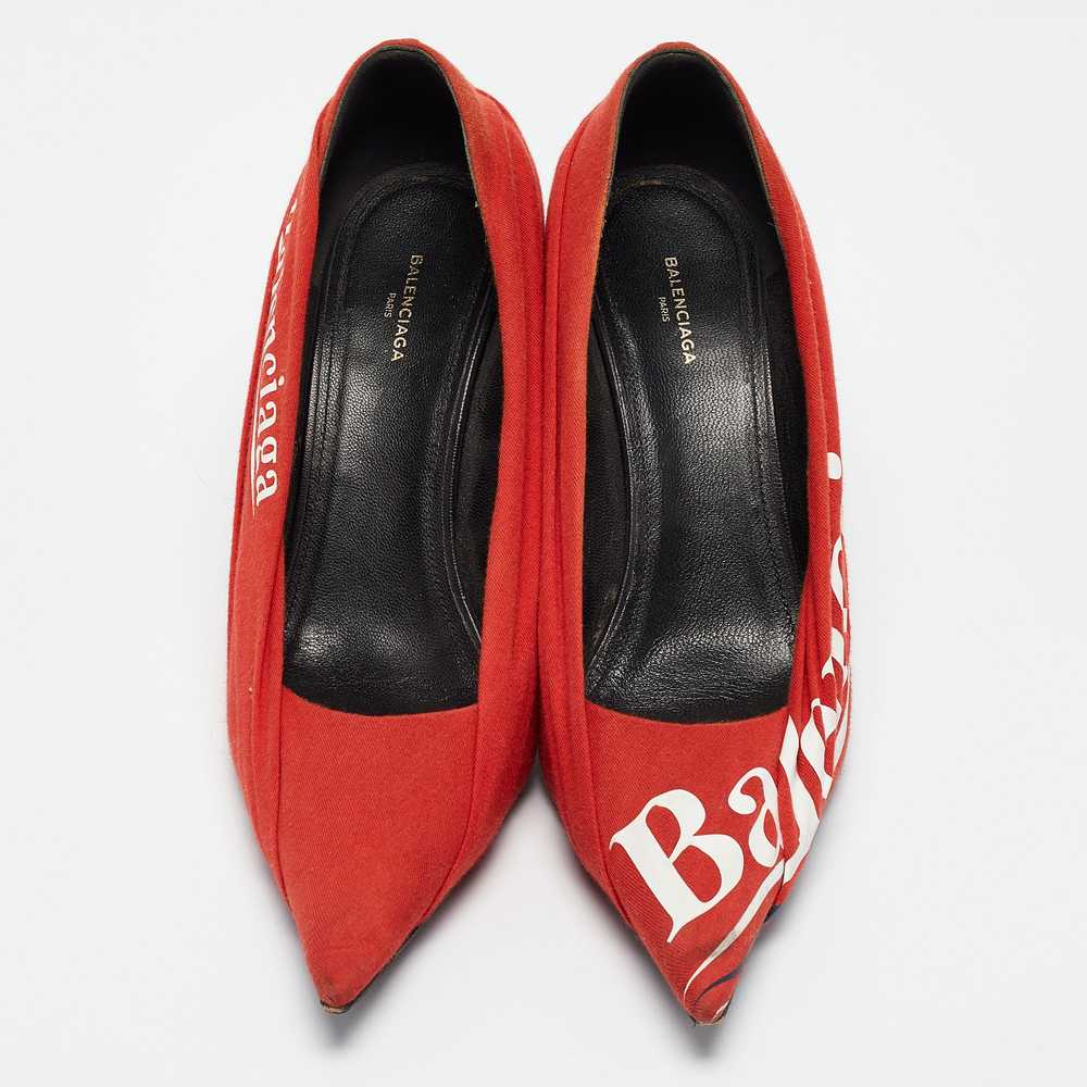 Balenciaga Red Pleated Fabric Logo Print Knife Pu… - image 2