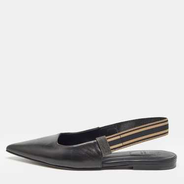 Brunello Cucinelli Black Leather Slingback Flats - image 1