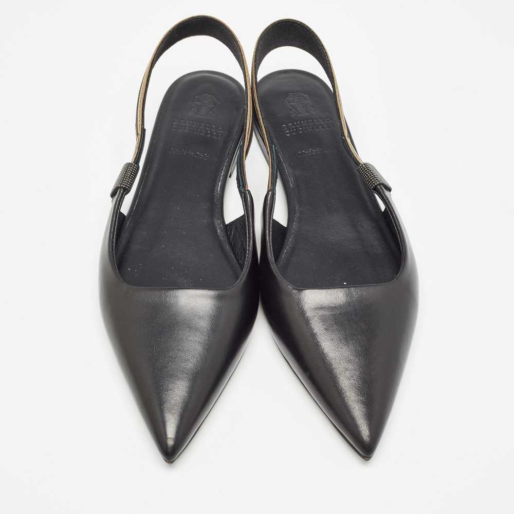 Brunello Cucinelli Black Leather Slingback Flats - image 2