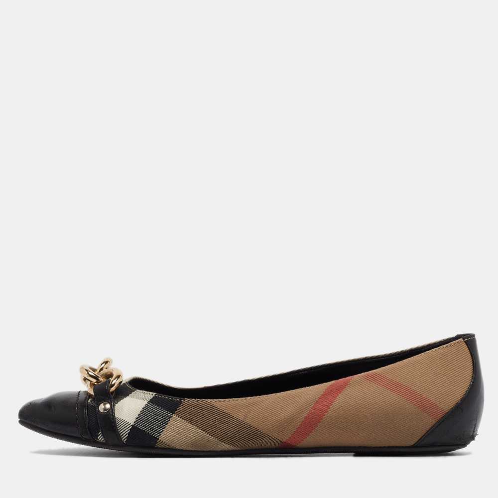 Burberry Black/beige House Check Chain Ballet Fla… - image 1