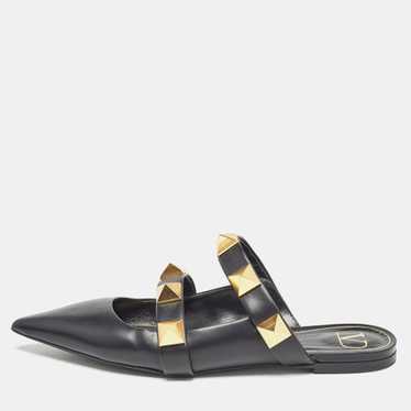 Valentino Black Leather Roman Stud Mules