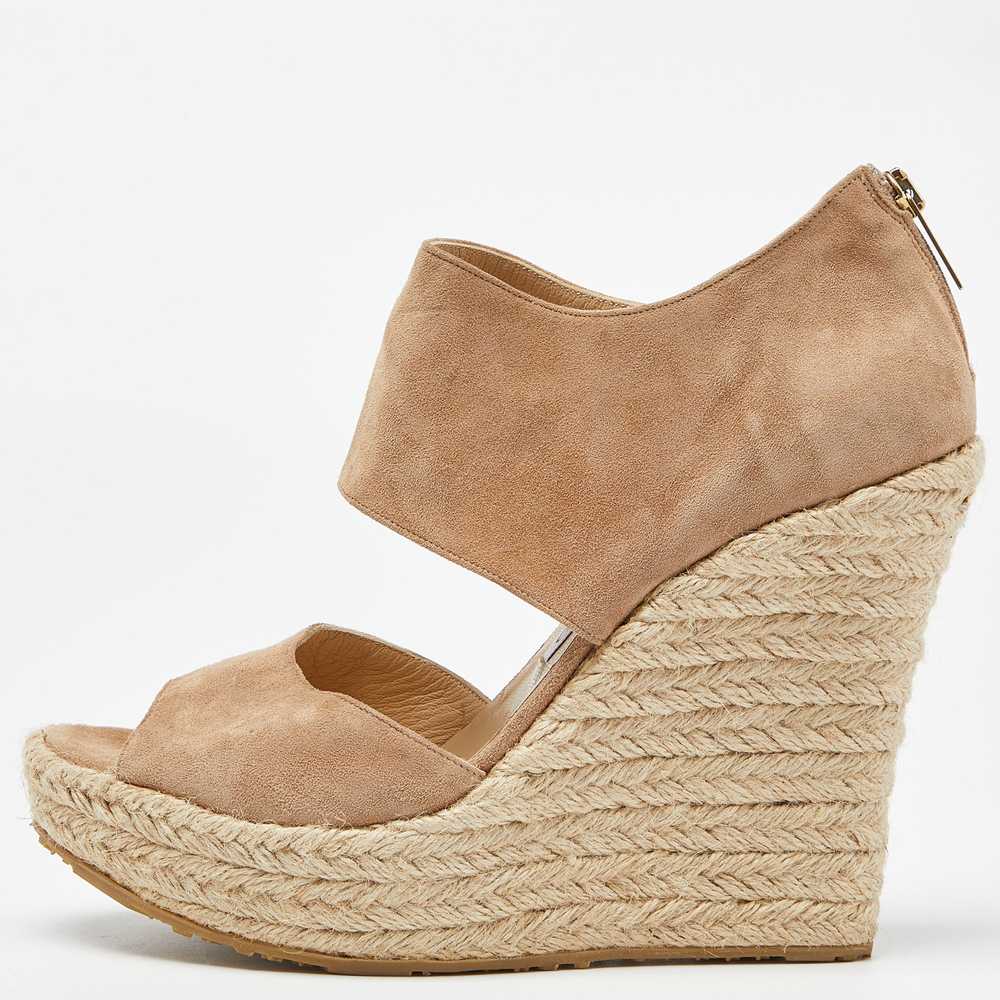 Jimmy Choo Beige Suede Wedge Espadrille Ankle Str… - image 1