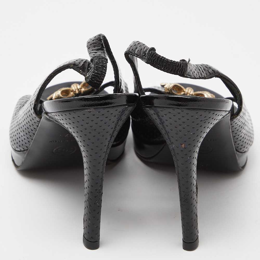 Chanel Black Perforated Patent Leather Open Toe S… - image 3