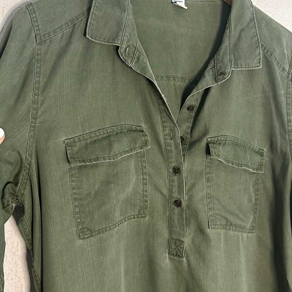 Old Navy 100% Tencel Shirt Dress Military Olive G… - image 5