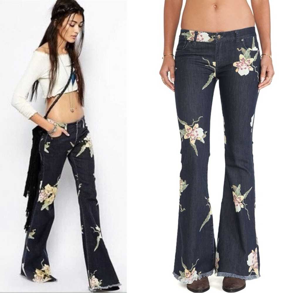 Free People Floral Bali Flare Jeans Miami Night C… - image 1