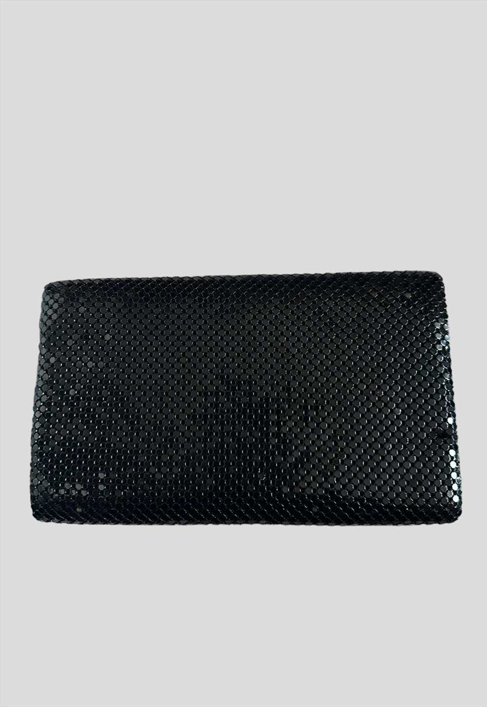 70's Vintage Black Gold Metal Chainmail Clutch Sh… - image 5