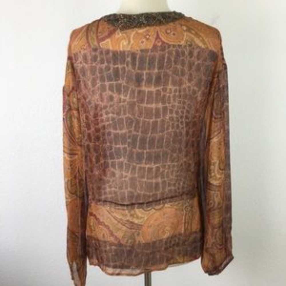 Robert Graham Sheer Brown Silk Blouse Small - image 4