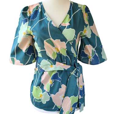 Sezane Shannon Floral Belted Wrap Top V-neck Cott… - image 1