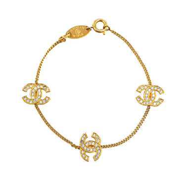 Gold Chanel Gold Plated Strass CC Station Bracelet - image 1