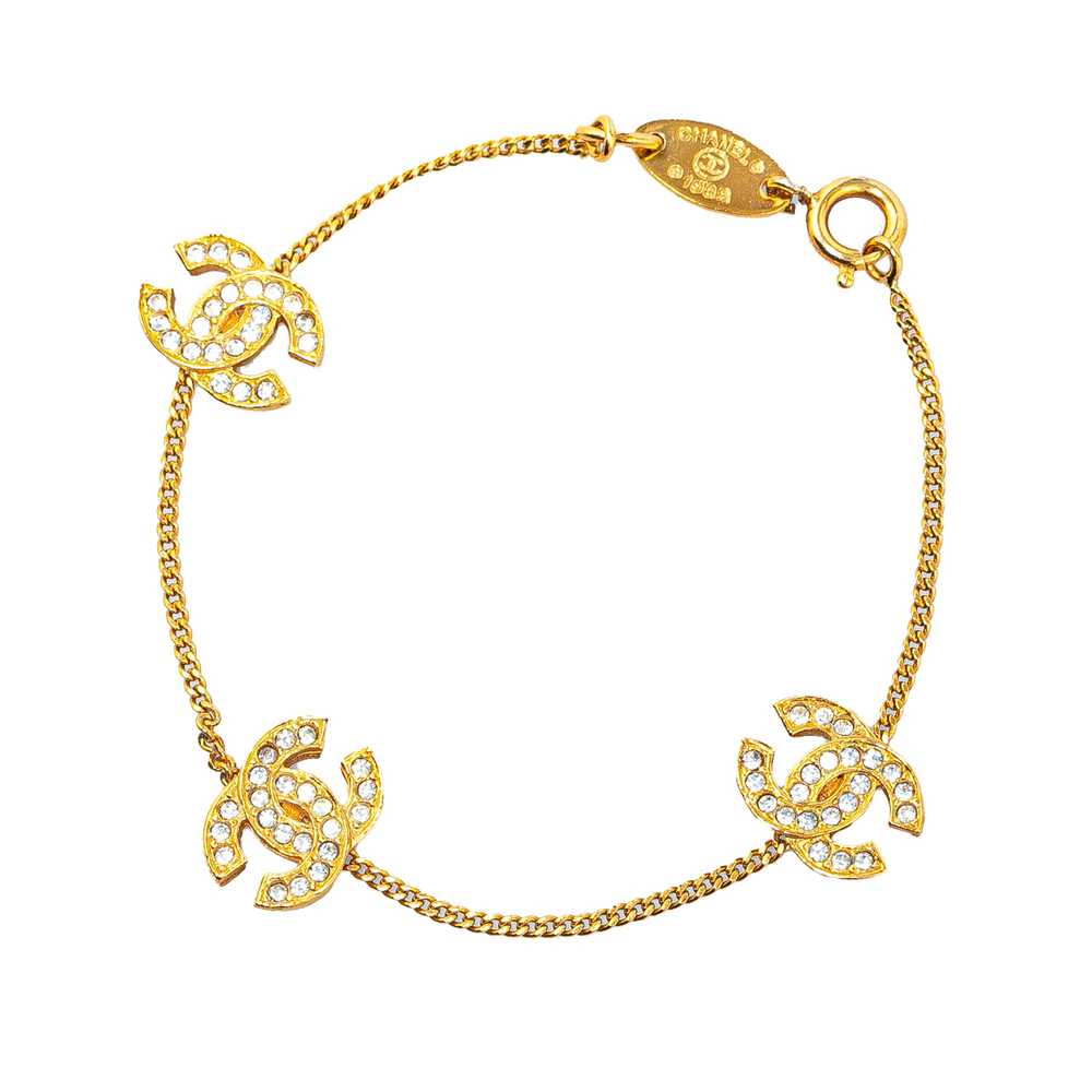 Gold Chanel Gold Plated Strass CC Station Bracelet - image 2