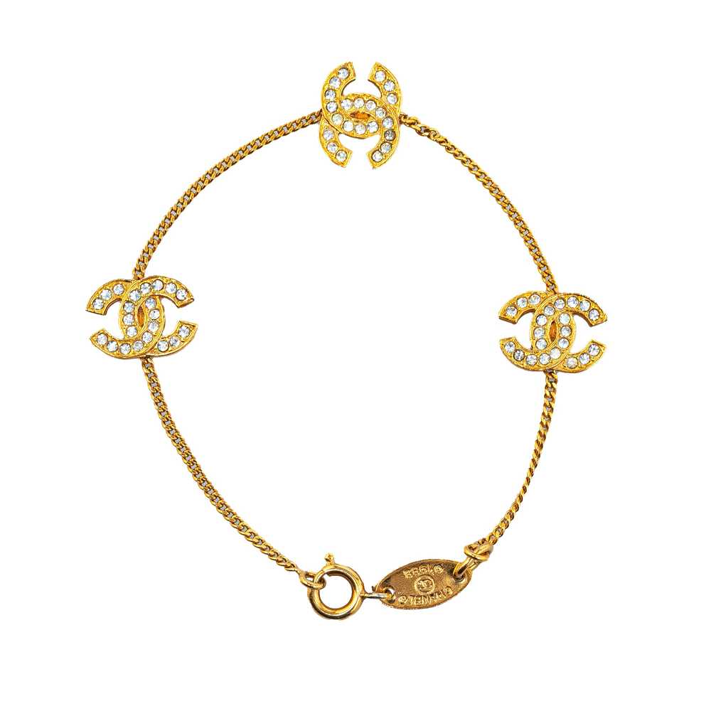 Gold Chanel Gold Plated Strass CC Station Bracelet - image 3