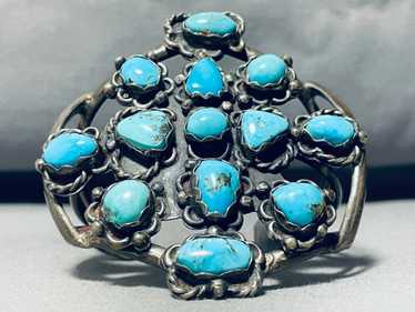 Artist Bill Signed Huge Vintage Native American Navajo Turquoise Sterling Silver Bracelet Artist Bill Signed Huge Vintage Native American Navajo Turquoise Sterling Silver Bracelet