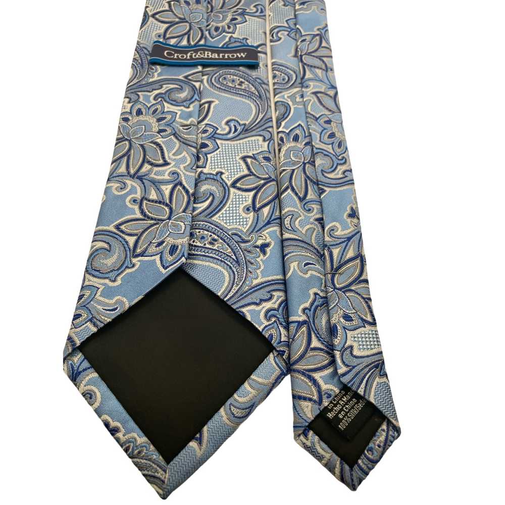 Croft and Barrow Blue Silver Paisley Silk Tie 59 … - image 5