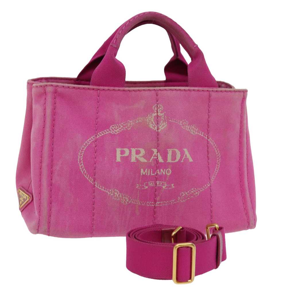 PRADA Canapa PM Hand Bag Canvas 2way Pink Auth 76… - image 1