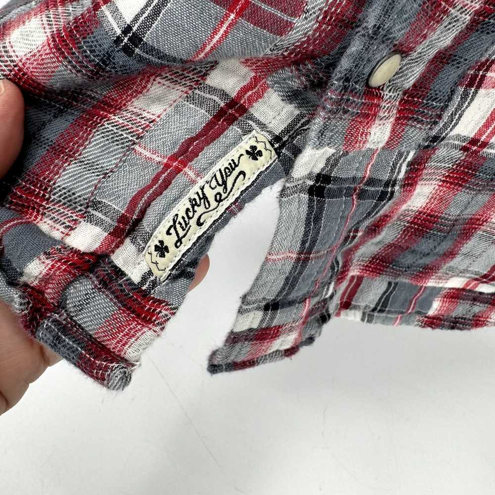 Lucky Brand Shirt Mens Large Pearl Snap Plaid Gra… - image 5