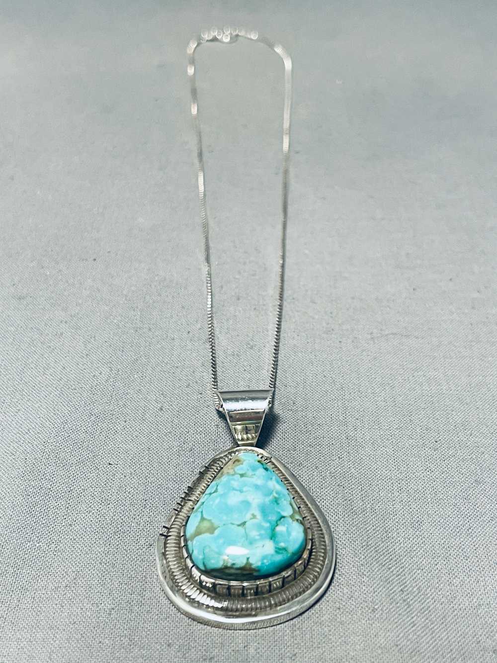 BRILLIANT NAVAJO SIGNED 8 TURQUOISE TEARDROP STER… - image 1