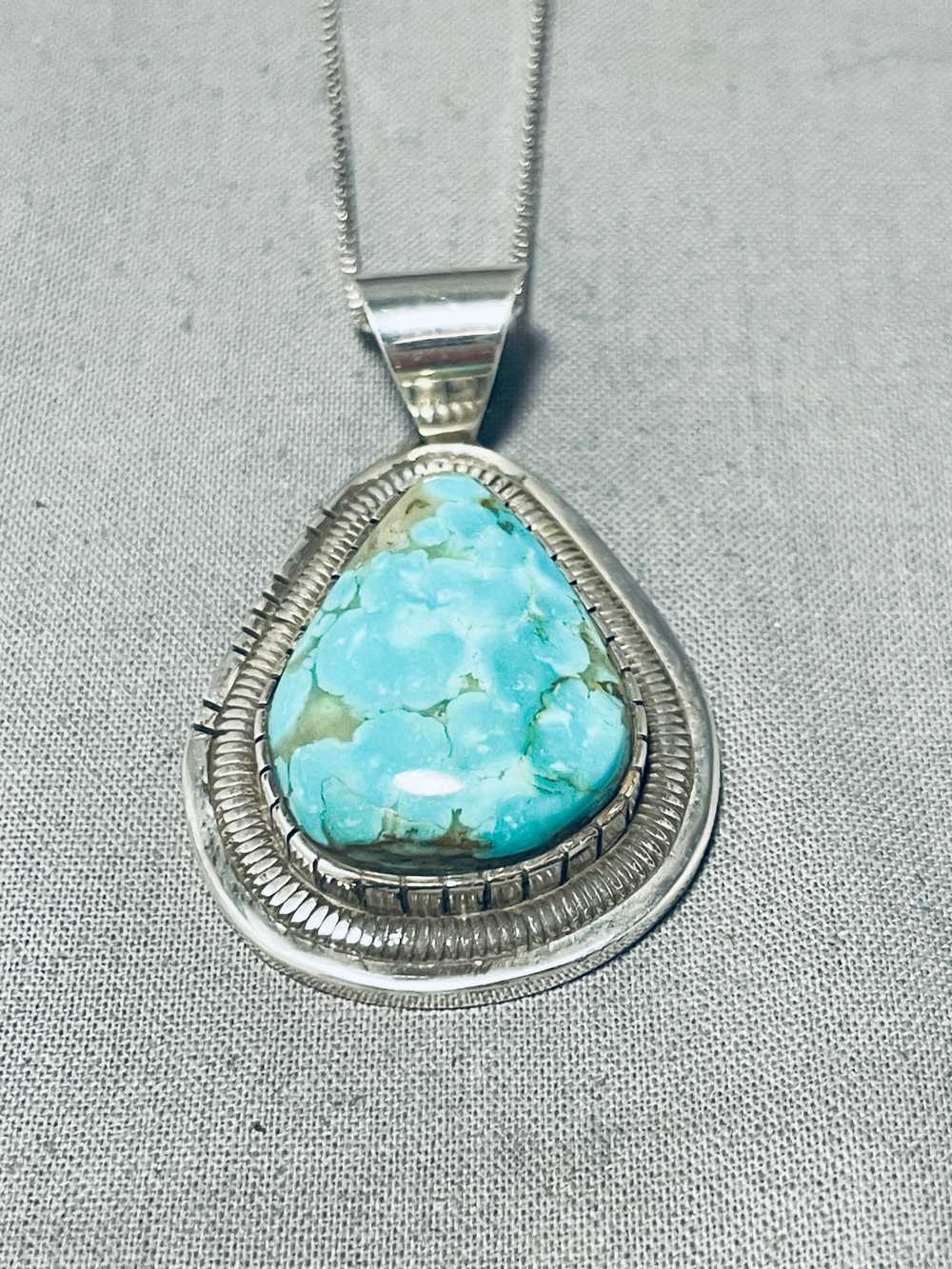 BRILLIANT NAVAJO SIGNED 8 TURQUOISE TEARDROP STER… - image 2